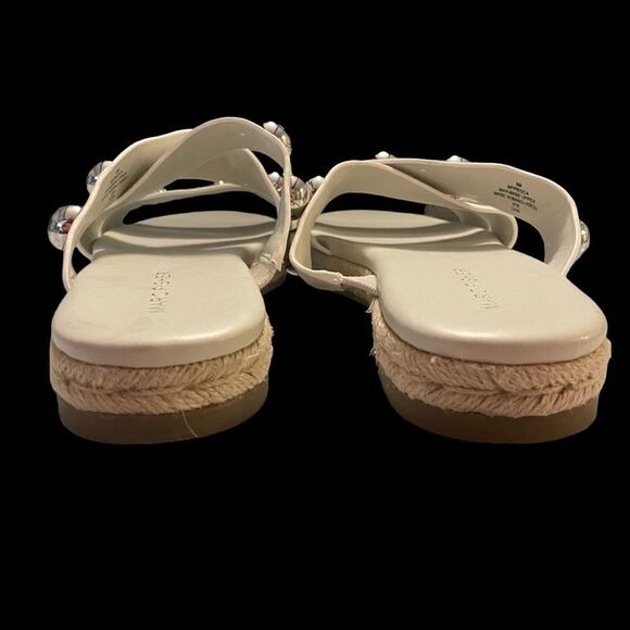 Marc Fisher Prisca White Vegan Leather Studded Slides - Picture 3 of 6
